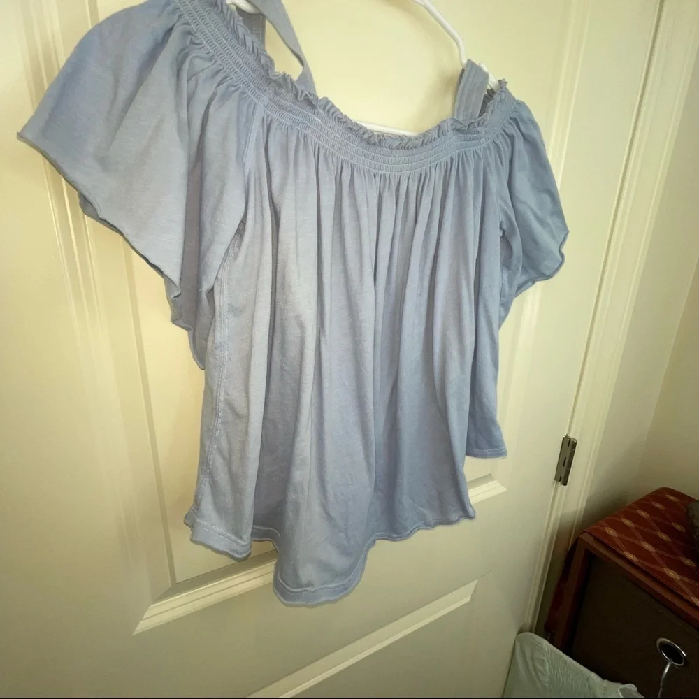 Free People Darling Off The Shoulder Knit Blouse Blue S